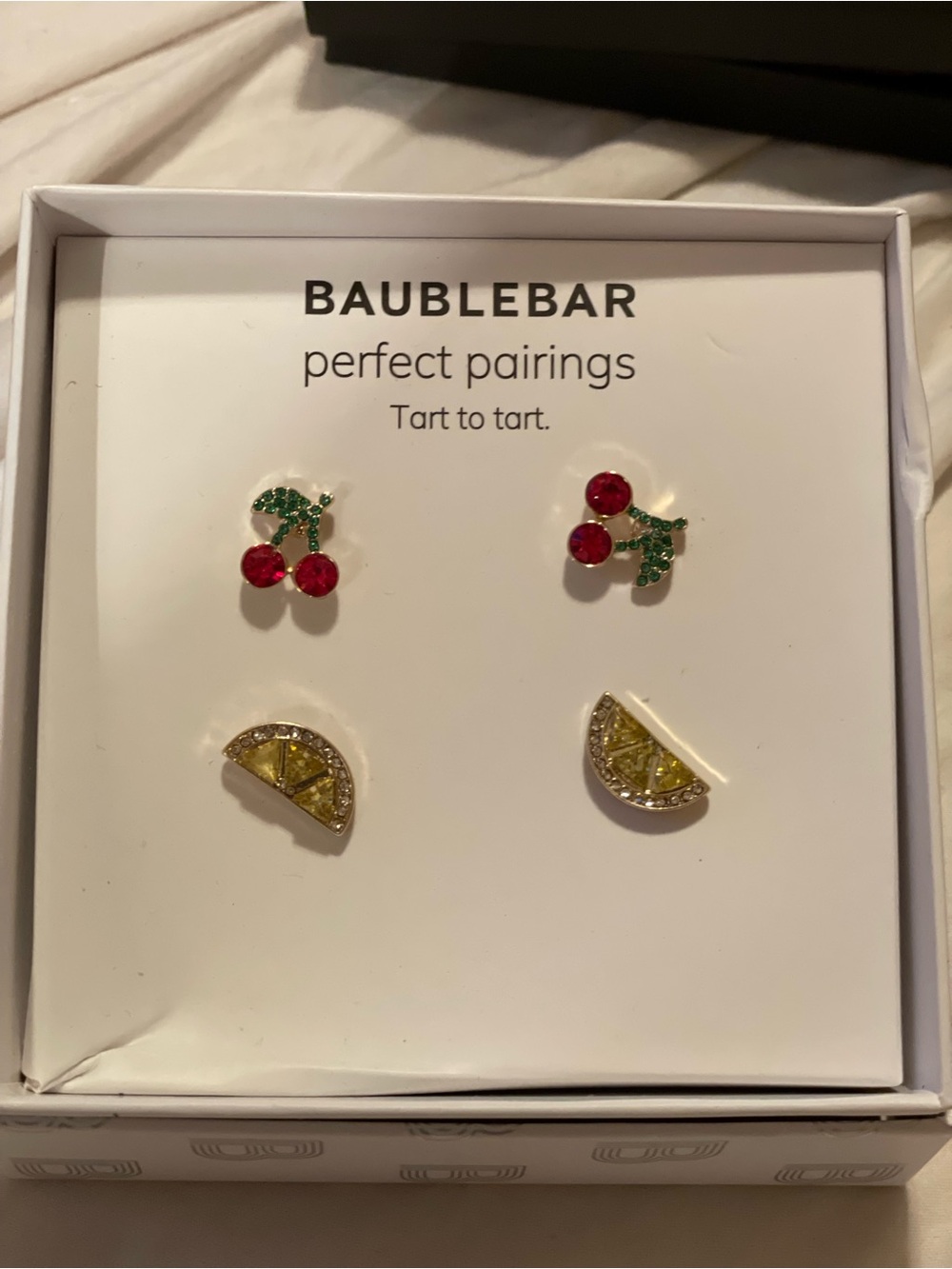 BaubleBar Cherry and Lemon Stud Earring Set - Red, Green, Yellow, Goldbcx